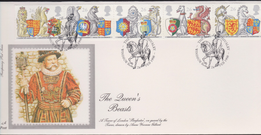 1998 -4d Post FDC- Queen's Beasts - Age of Chivalry Windsor,Berkshire Postmark