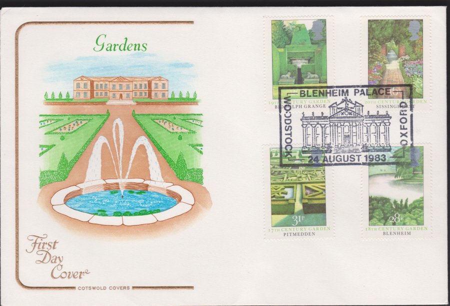 1983 - Gardens COTSWOLD FDC - Blenheim Palace,Woodstock,Oxford Postmark