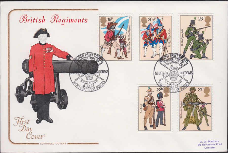 1983 - British Army COTSWOLD FDC - Soldier Print Society, Worthing,West Sussex Postmark - Click Image to Close
