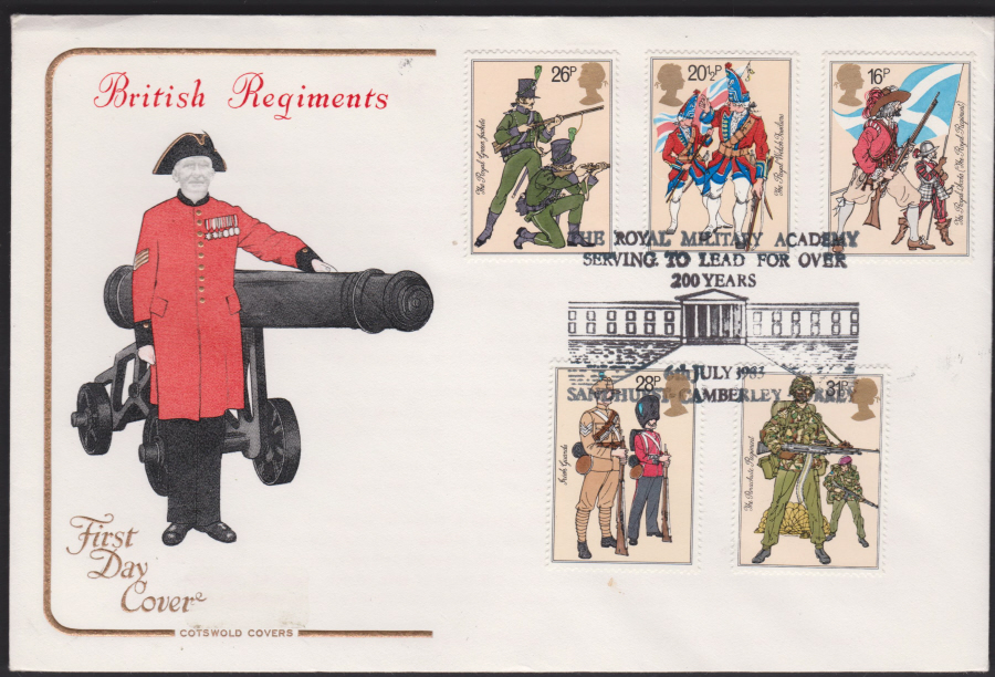 1983 - British Army COTSWOLD FDC - Royal Military Academy, Sandhurst, Surrey Postmark - Click Image to Close