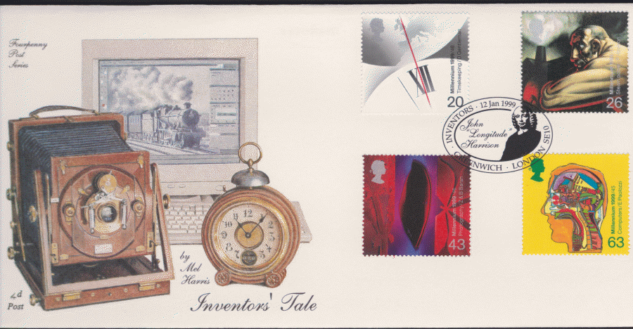 1999 -4d Post FDC-Inventors Tales -John Harrison, Greenwich London SE10 Postmark - Click Image to Close