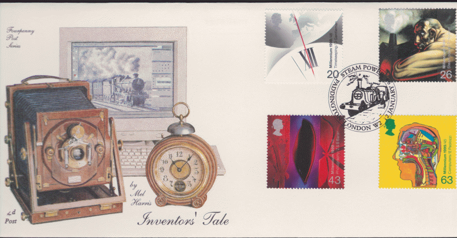 1999 -4d Post FDC-Inventors Tales -Steam Power Paddington London W2 Postmark - Click Image to Close