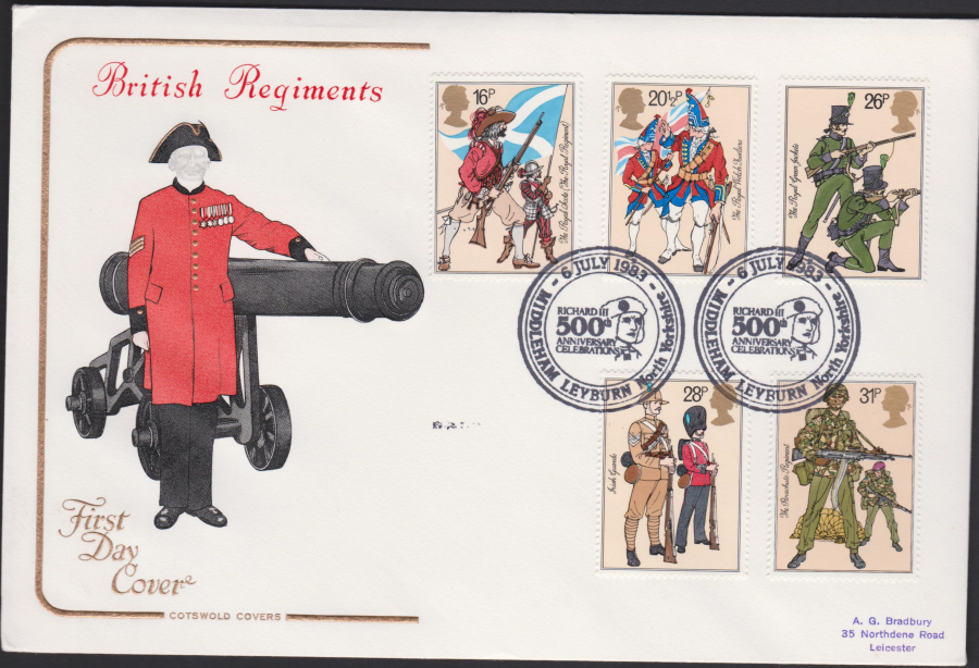 1983 - British Army COTSWOLD FDC - Richard lll Anniv. Middleham, Leyburn Postmark - Click Image to Close