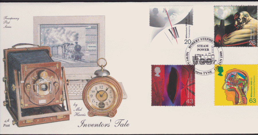 1999 -4d Post FDC-Inventors Tales - Different Steam Power Newcastle upon Tyne Postmark