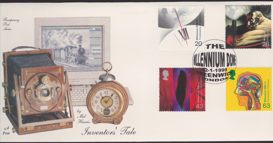 1999 -4d Post FDC-Inventors Tales - Millennium Dome , Greenwich London Postmark