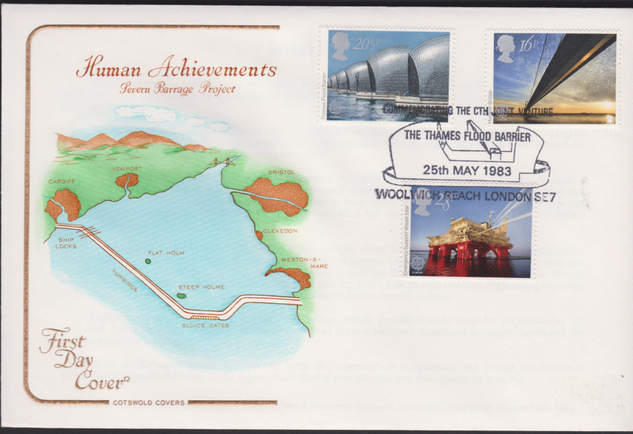 1983 - Engineering COTSWOLD FDC - The Thames Flood Barrier,Woolwich Reach London SE7 Postmark