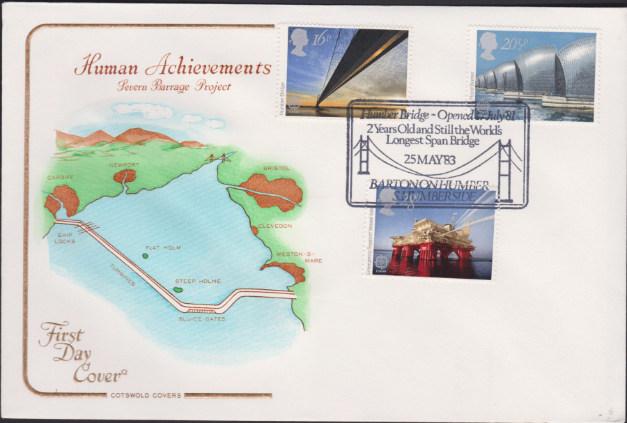 1983 - Engineering COTSWOLD FDC - Humber Bridge, Barton on Humber,S Humberside Postmark