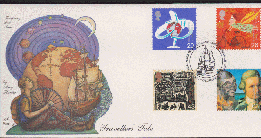 1999 -4d Post FDC- Travellers Tales - Marton, Middlesborough Postmark