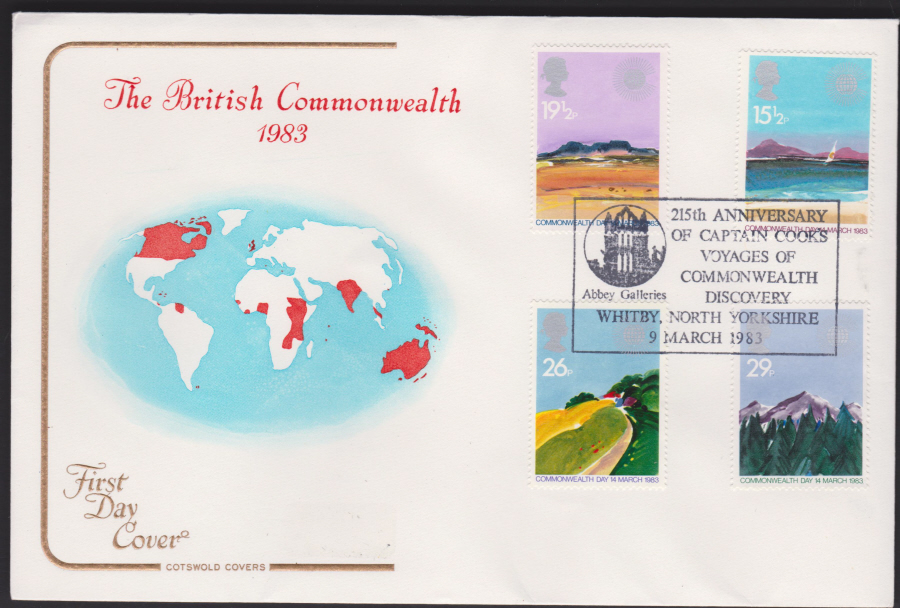 1983 - British Commonwealth COTSWOLD FDC - Captain Cook Discovery, Whitby, North Yorkshire Postmark - Click Image to Close