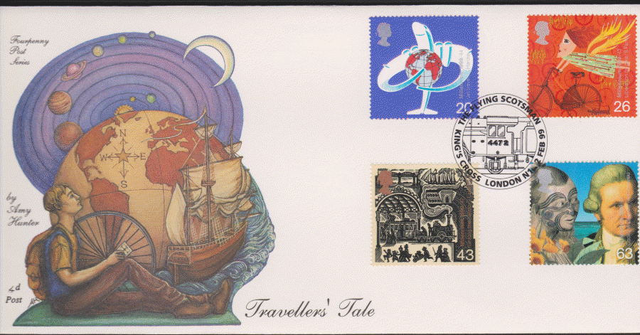 1999 -4d Post FDC- Travellers Tales -Flying Scotsman, Kings Cross, London N1 Postmark