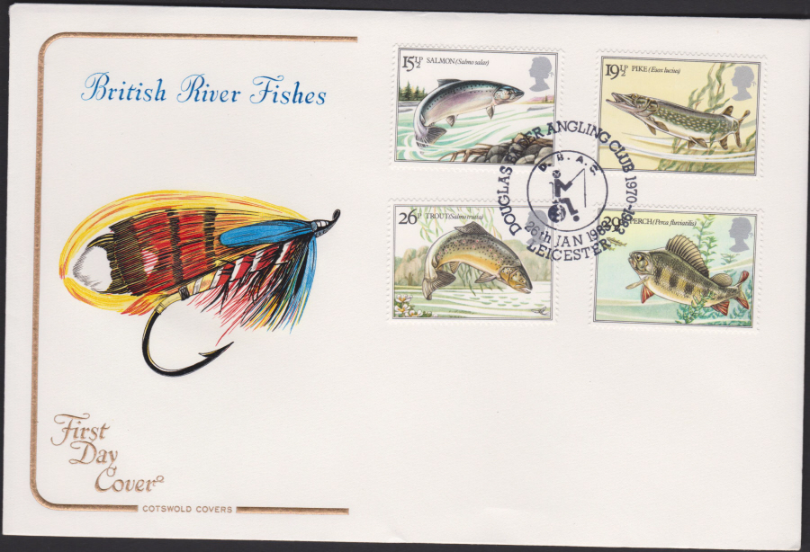1983 - British River Fish COTSWOLD - Douglas Bader Angling Club,Leicester Postmark