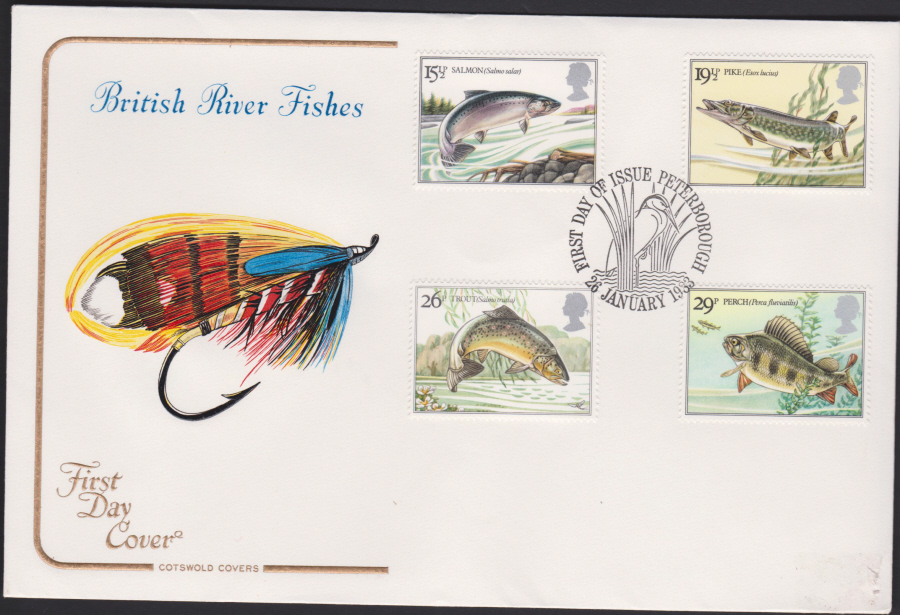 1983 - British River Fish COTSWOLD -First Day of Issue, Peterborough Postmark