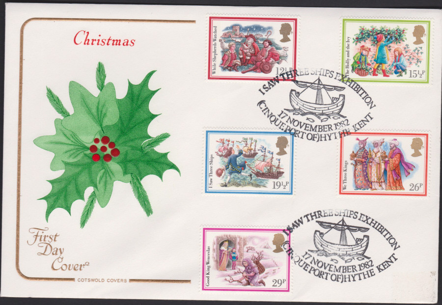 1982 - Christmas COTSWOLD - I Saw Three Ships Exhibition Hythe Kent Postmark