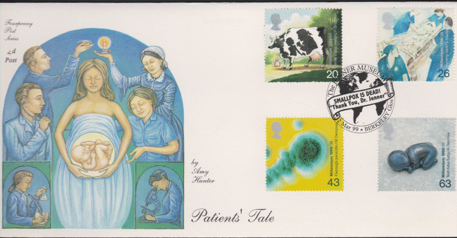 1999 -4d Post FDC- Patients Tales - Smallpox is Dead, Berkeley Glos Postmark