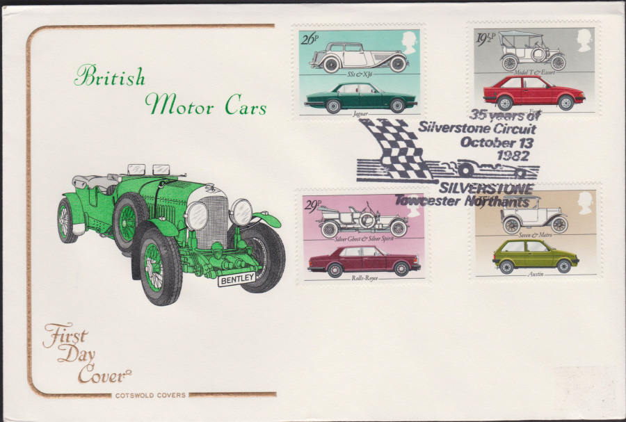 1982 - British Motor Cars COTSWOLD - 35 Years of Silverswtone,Towester,Northants Postmark - Click Image to Close