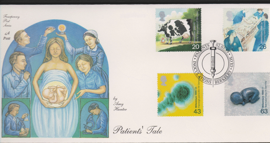 1999 -4d Post FDC- Patients Tales - Inoculations , Berkeley Glos Postmark - Click Image to Close