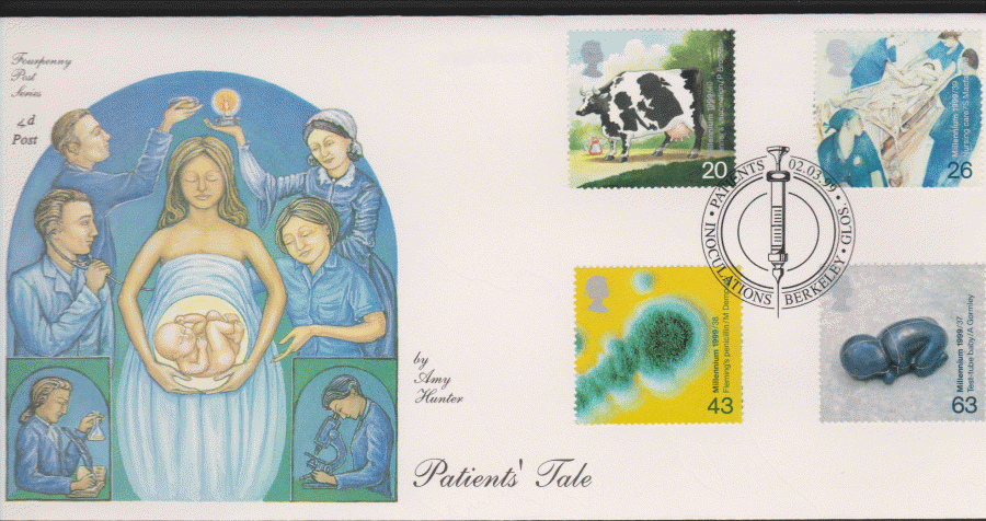 1999 -4d Post FDC- Patients Tales - Inoculations , Berkeley Glos Postmark