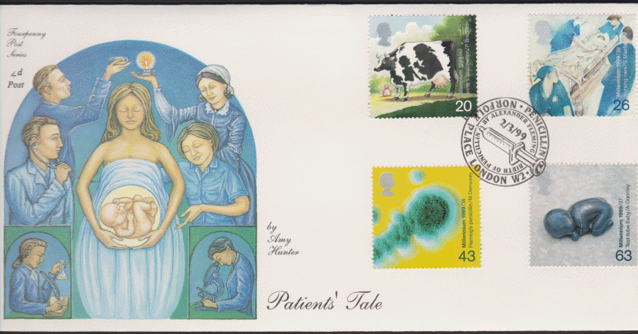 1999 -4d Post FDC- Patients Tales - Penicillin, Norfolk Place, London W2 Postmark - Click Image to Close