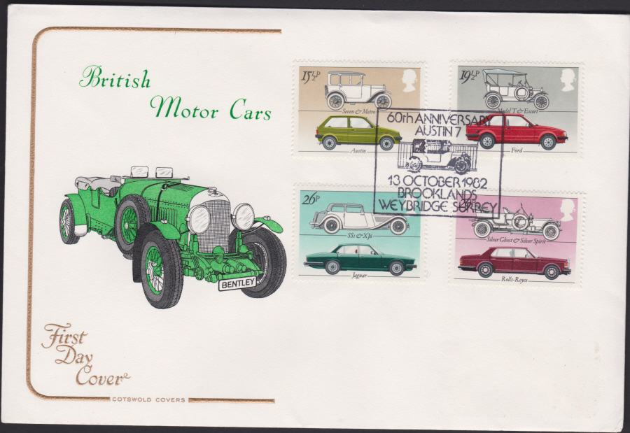 1982 - British Motor Cars COTSWOLD - 60th Anniv. of Austin 7 Brooklands,Weybridge Postmark - Click Image to Close