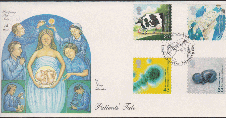 1999 -4d Post FDC- Patients Tales - Aneurin Bevan, Tredegar, Gwent Postmark