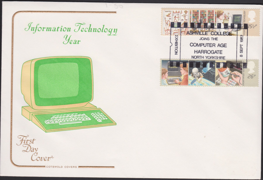 1982 - Information Technology Year COTSWOLD - Ashville College,Computer Age, Harrogate Postmark