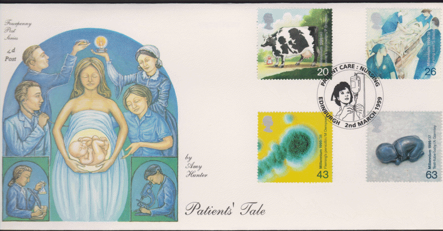 1999 -4d Post FDC- Patients Tales - Nursing, Edinburgh Postmark