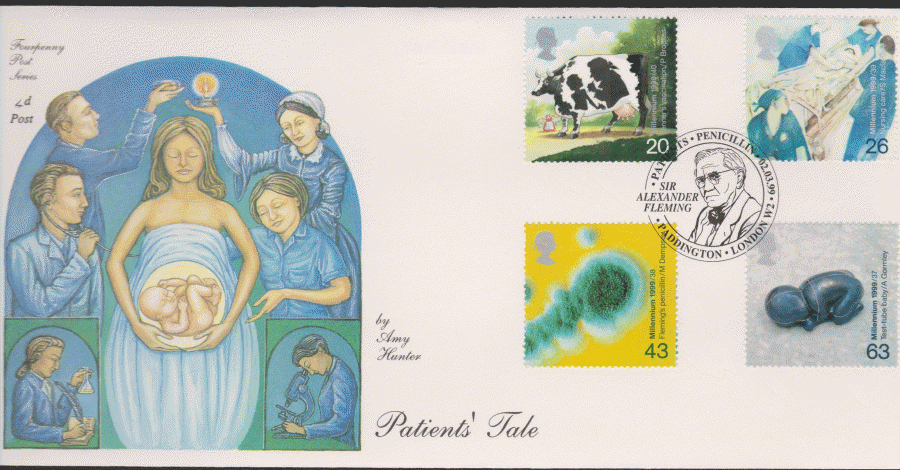 1999 -4d Post FDC- Patients Tales - Penicillin, Fleming, Paddington, London Postmark - Click Image to Close