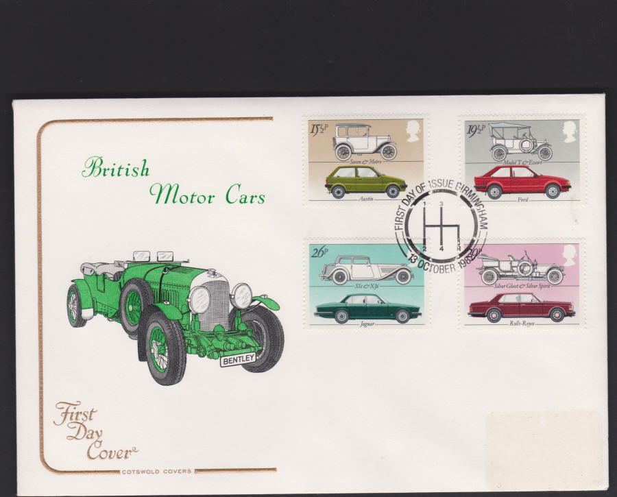 1982 - British Motor Cars COTSWOLD - First Day of Issue, Birmingham Postmark - Click Image to Close