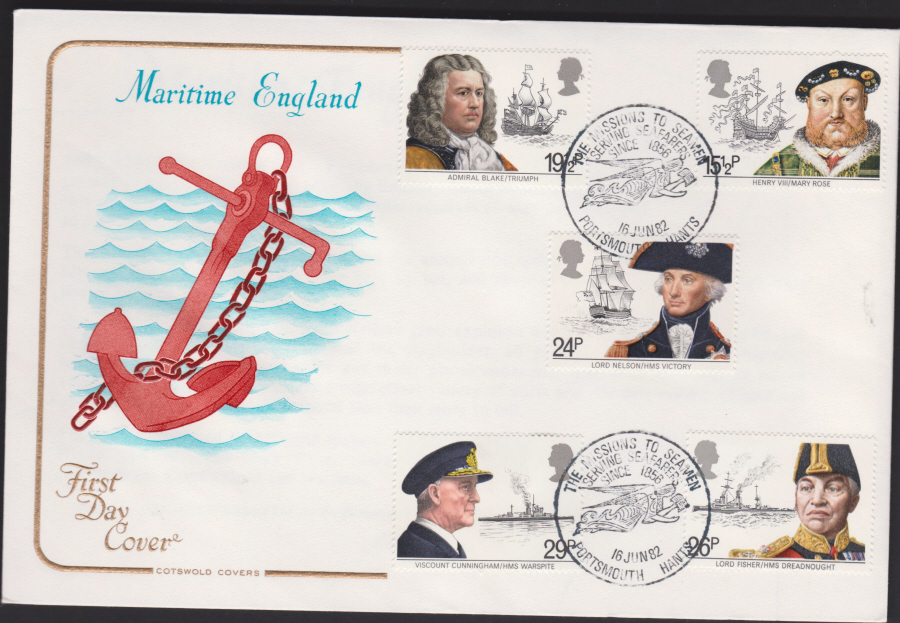 1982 - Maritime Heritage Year COTSWOLD FDC - The Missions to Seamen, Portsmouth Postmark