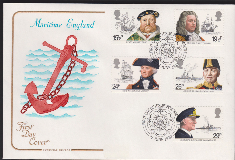 1982 - Maritime Heritage Year OFFICIAL COTSWOLD FDC - Postmark :- First Day of Issue Portsmouth