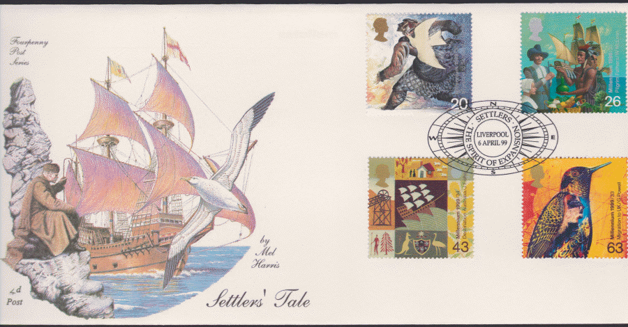 1999 -4d Post FDC- Settlers Tales - Spirit of Expassion, Liverpool Postmark