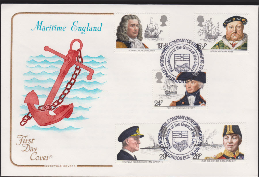 1982 - Maritime Heritage Year COTSWOLD FDC - Company of Shipwrights London EC2 Postmark
