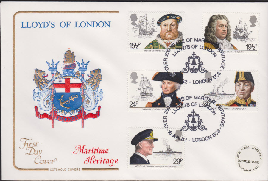 1982 - Maritime Heritage Year OFFICIAL COTSWOLD FDC - Lloyds of London London EC3 - Click Image to Close