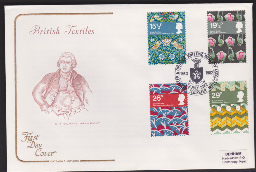 1982 - British Textiles COTSWOLD FDC - Knitting Industry Leicester Postmark