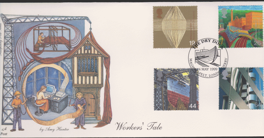 1999 -4d Post FDC- Workers Tales - The Dry Dock, Londonderry Postmark