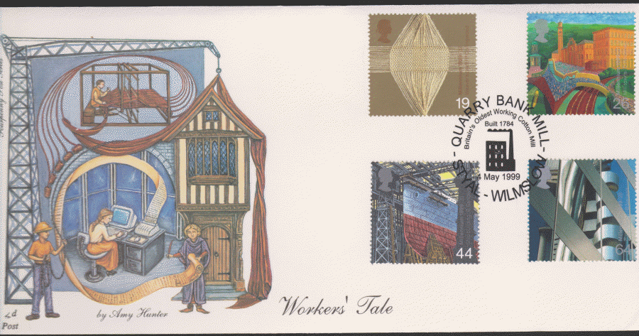 1999 -4d Post FDC- Workers Tales - Quarry Bank Mill, Wilmslow Postmark