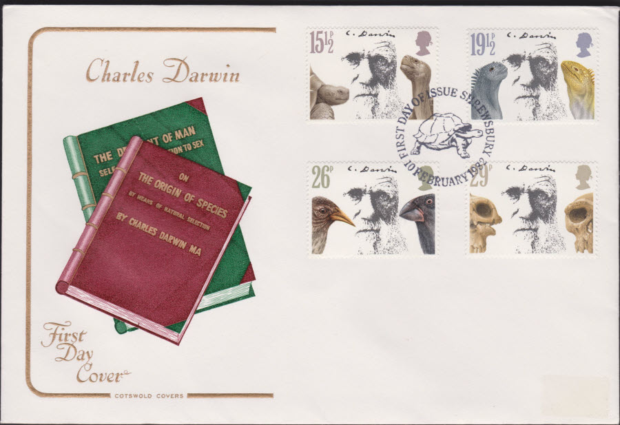 1982 - Charles Darwin COTSWOLD FDC - F D I Shrewsbury Postmark - Click Image to Close