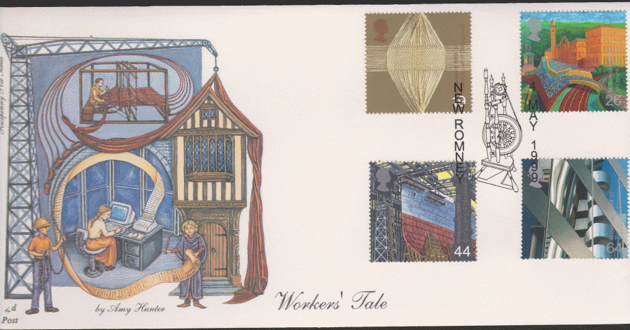 1999 -4d Post FDC- Workers Tales -New Romney ( Spinning Wheel ) Postmark