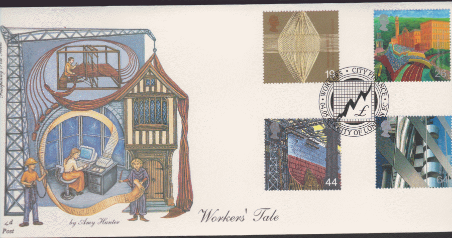 1999 -4d Post FDC- Workers Tales -City Financie , City of London Postmark