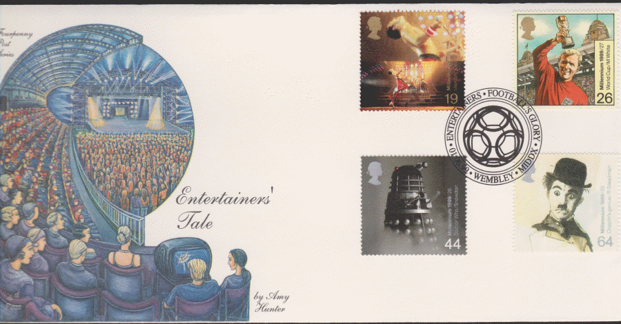 1999 -4d Post FDC- Entertainers Tales -Footballs Glory, Wembley Postmark