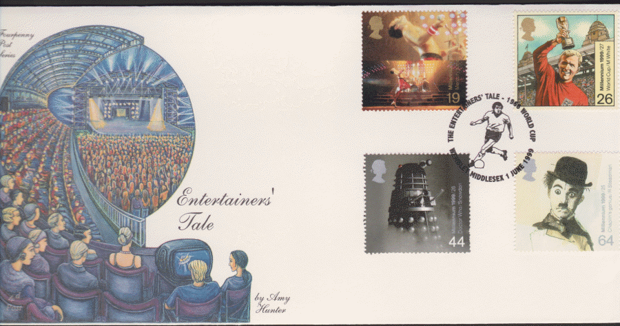 1999 -4d Post FDC- Entertainers Tales - World Cup,Wembly Postmark