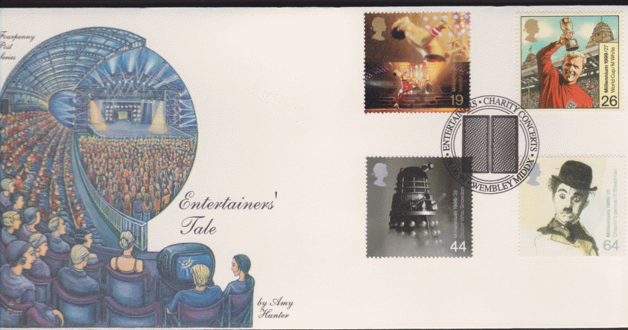 1999 -4d Post FDC- Entertainers Tales - Charity Concert, Wembly Postmark
