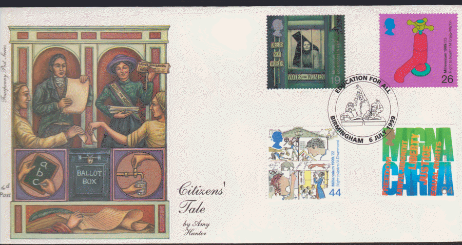 1999 -4d Post FDC- Citizens Tales - Education For All, Birmingham Postmark