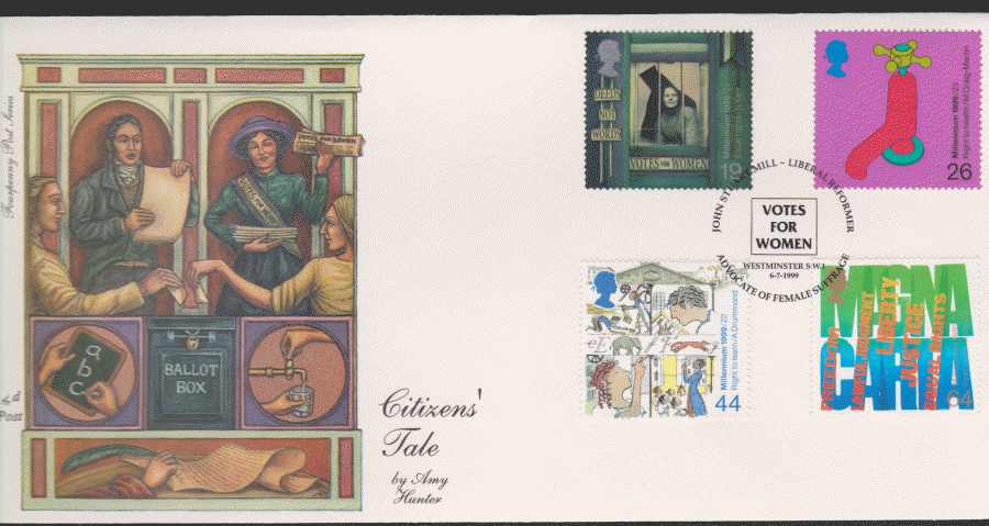1999 -4d Post FDC- Citizens Tales - Votes for Women, Westminster SW1 Postmark