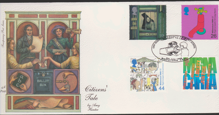 1999 -4d Post FDC- Citizens Tales - The Right to Learn, Maidstone Postmark