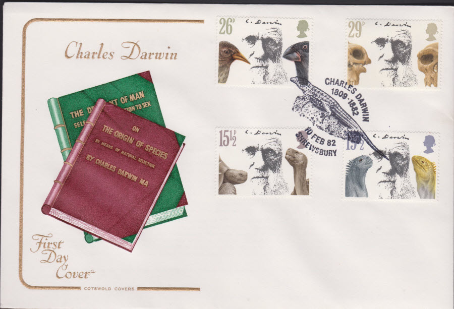 1982 - Charles Darwin COTSWOLD FDC - Darwin 1809-1882 Shrewsbury Postmark - Click Image to Close