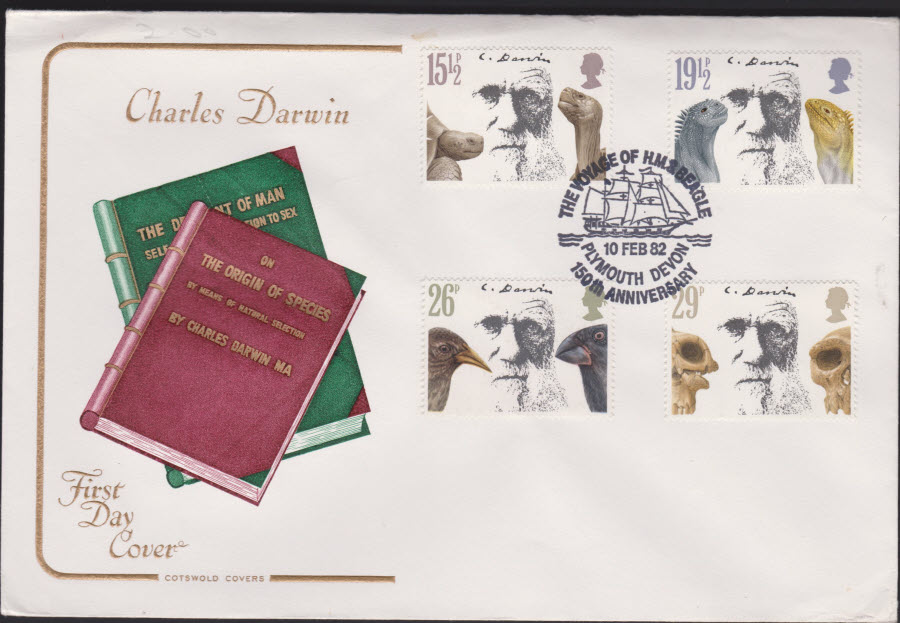 1982 - Charles Darwin COTSWOLD FDC -House of M H Beagle,Plymouth Postmark