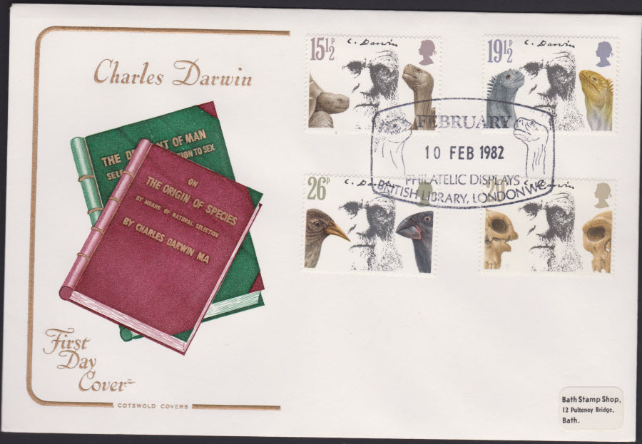 1982 - Charles Darwin COTSWOLD FDC -Philatelic Displays British Library London WC Postmark