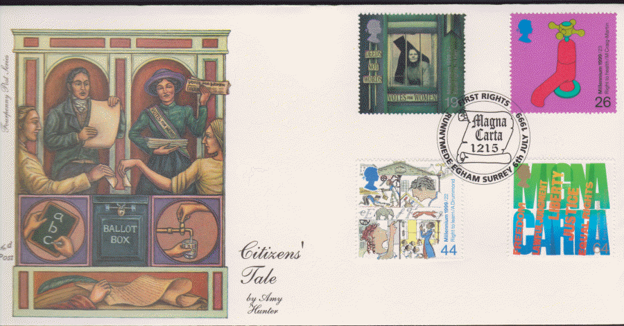1999 -4d Post FDC- Citizens Tales - Magna Carta 1215, Runnymede, Egham Postmark