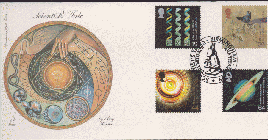 1999 -4d Post FDC- Scientists Tales - D N A Research, Birmingham Postmark